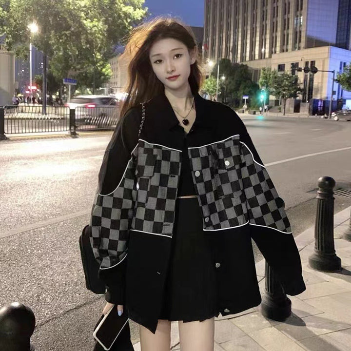 Chemise Veste Oversize Femme avec Motif Damier Chic & Stil