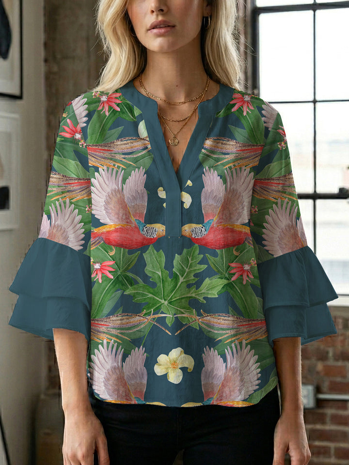 Women's blouse with voluminous sleeves and floral design Lune London