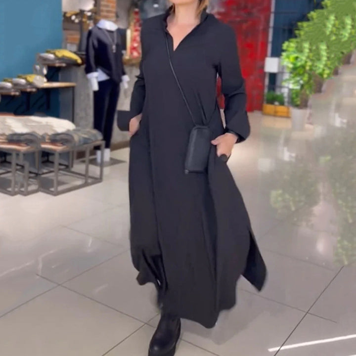 Kaftan dress for women with practical pockets and elegant collar Lune London