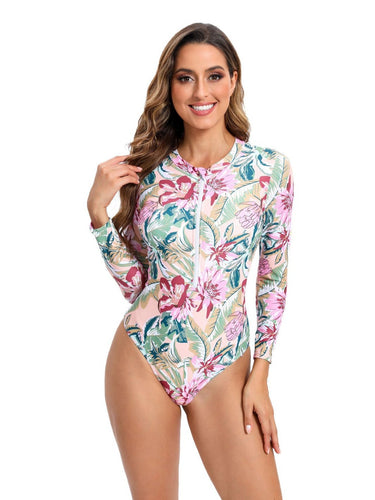 Long-sleeve swimsuit for women with floral print and full zip Amarae