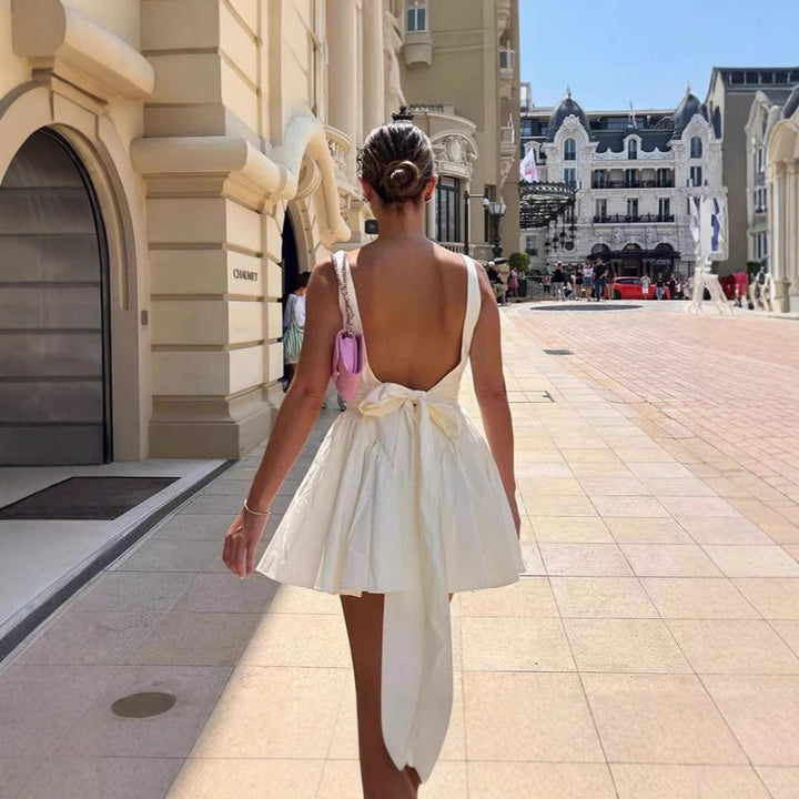 Women Playfully Cut Mini Dress with Square Neckline and Flared Skirt Lune London
