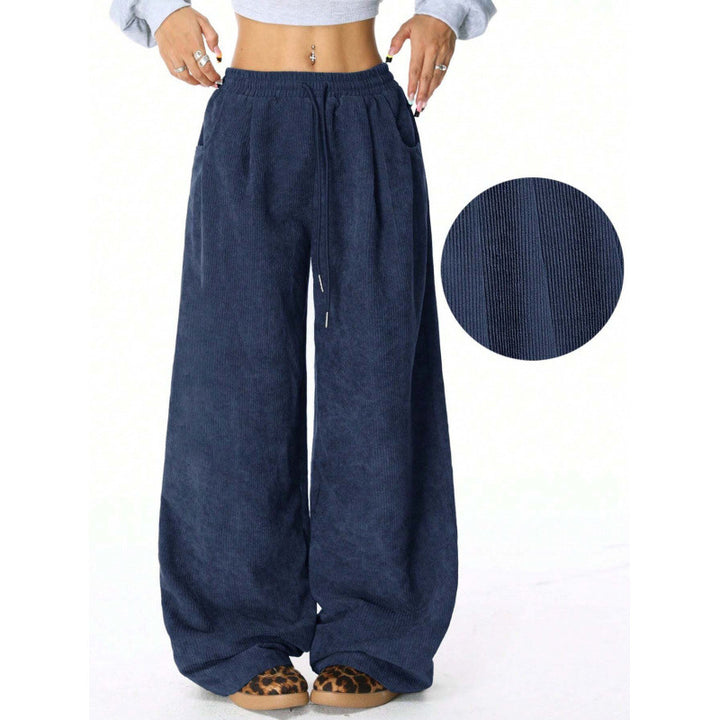Ladies Wide Cord Pants with High Elastic Waist and Drawstring Amarae