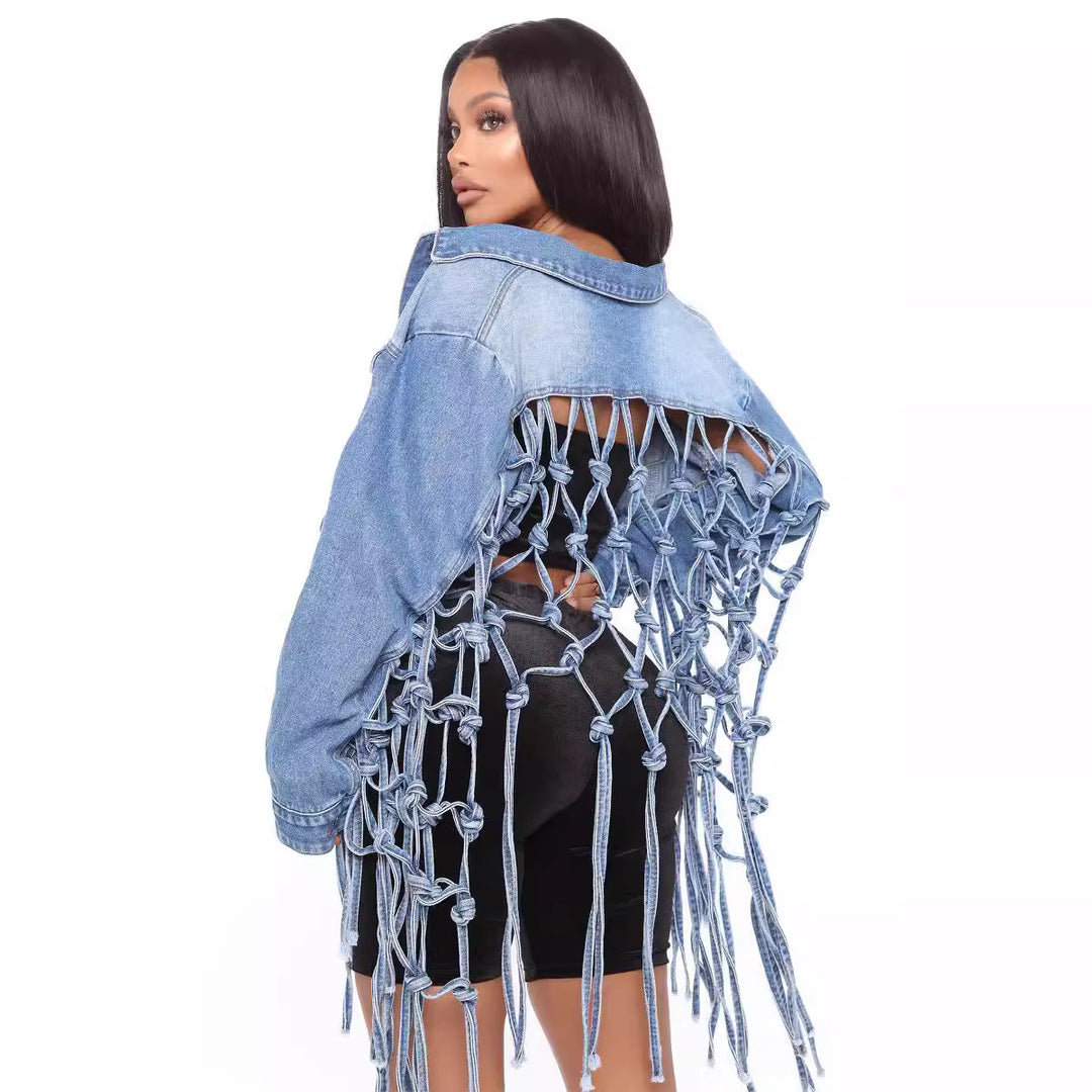 Denim jacket for women with a unique knot detail and a relaxed fit Lune London