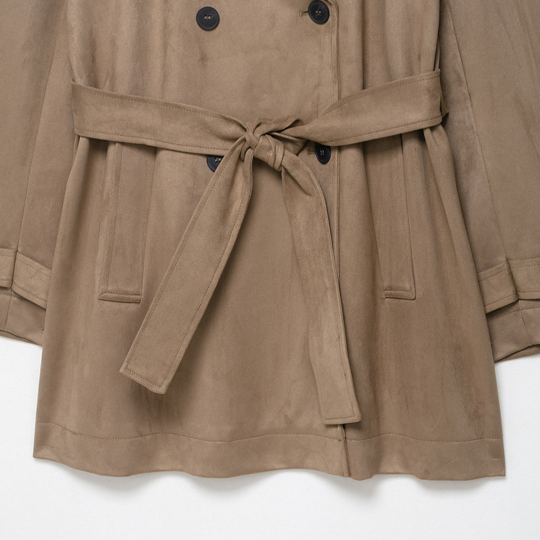 Ladies trench coat in velour leather look double-breasted with waist belt Amarae