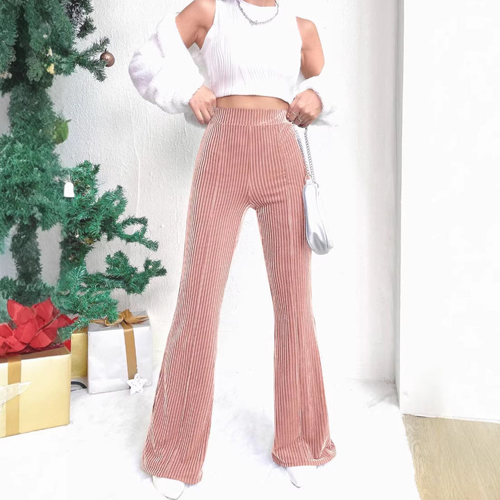 Women's High-Waisted Velvet Corduroy Pants with Pleated Look and Wide Leg Amarae
