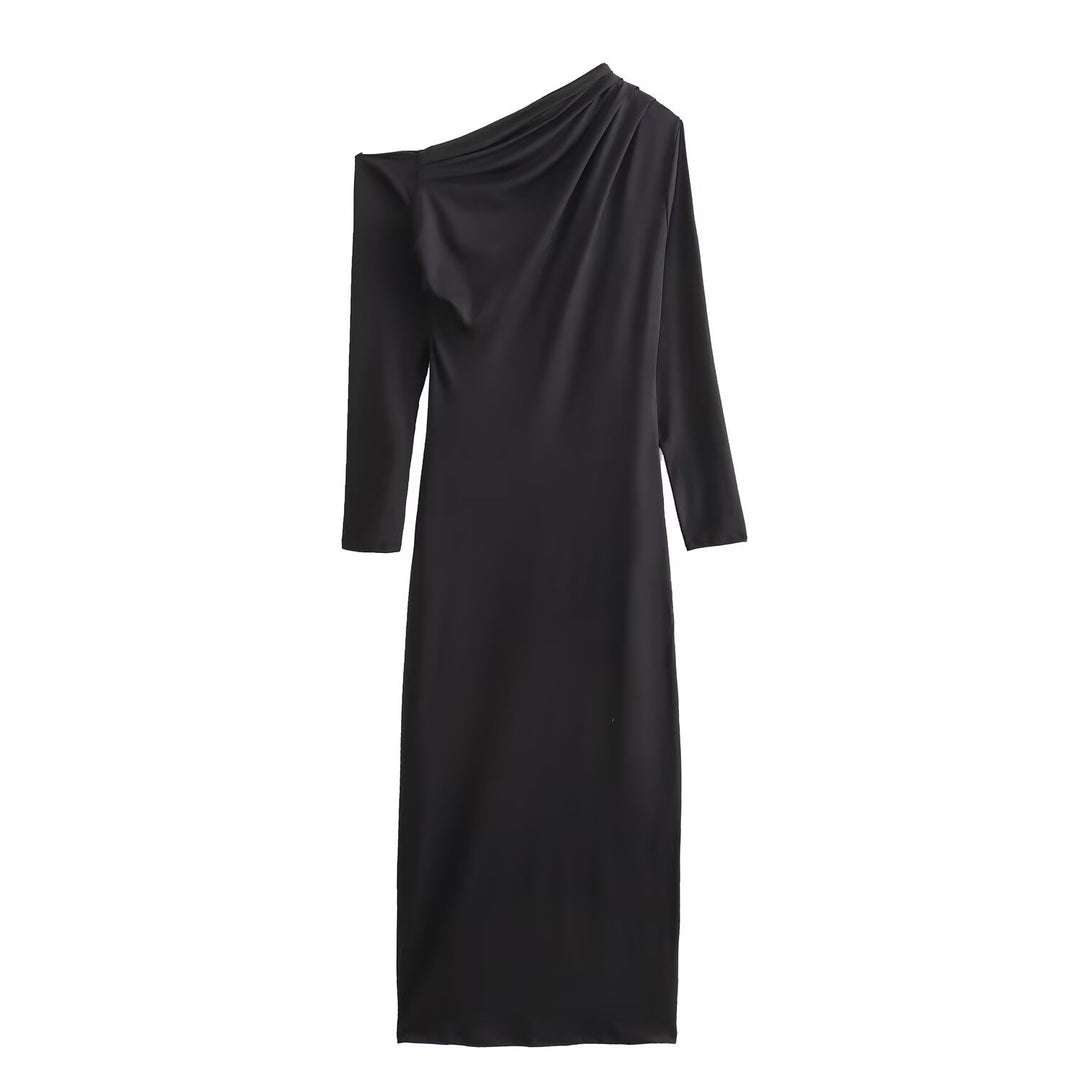 Women's Asymmetric One-Shoulder Maxi Dress with Long Sleeve Amarae