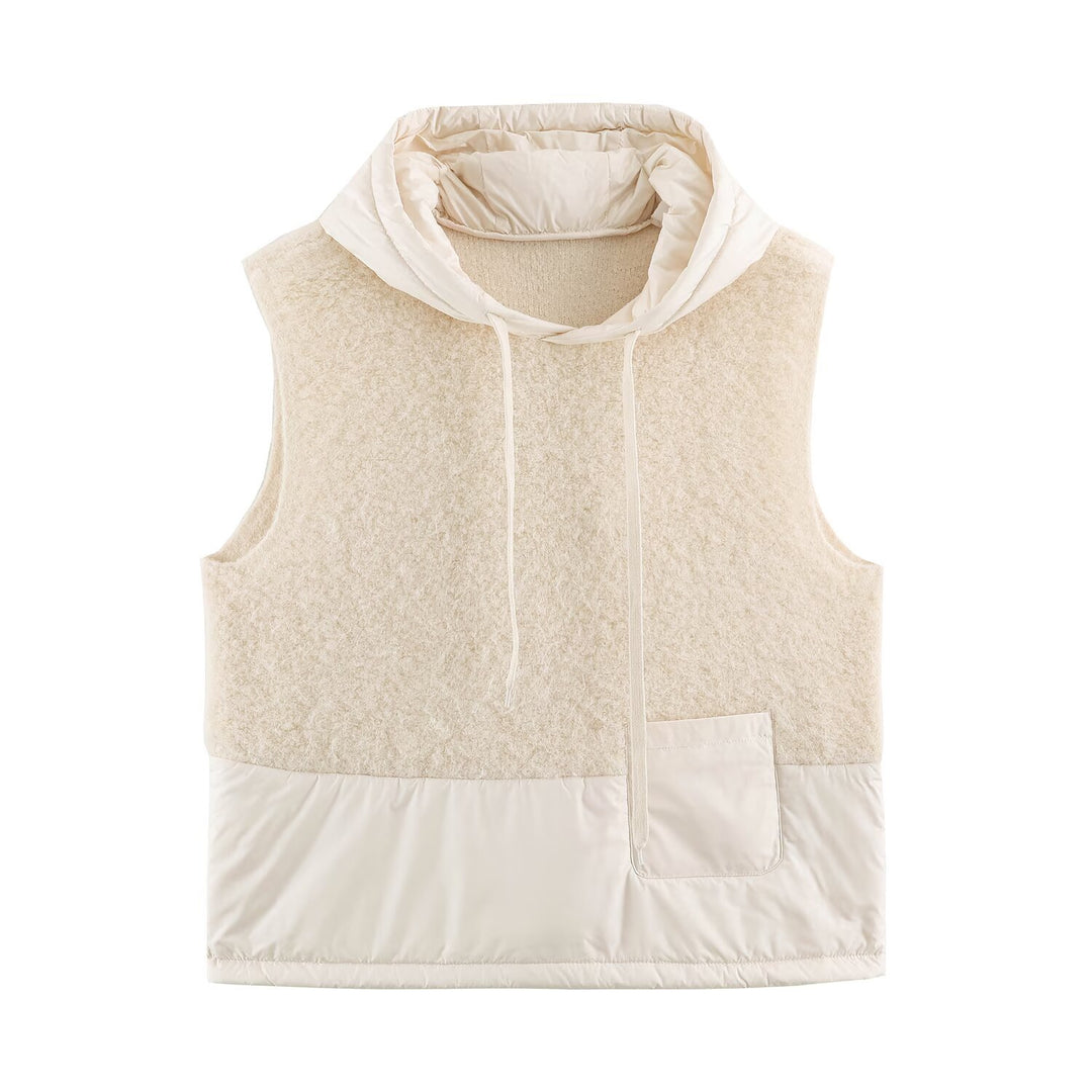 Women's Padded Quilted Vest with Teddy Insert, Hood and Drawstring Amarae