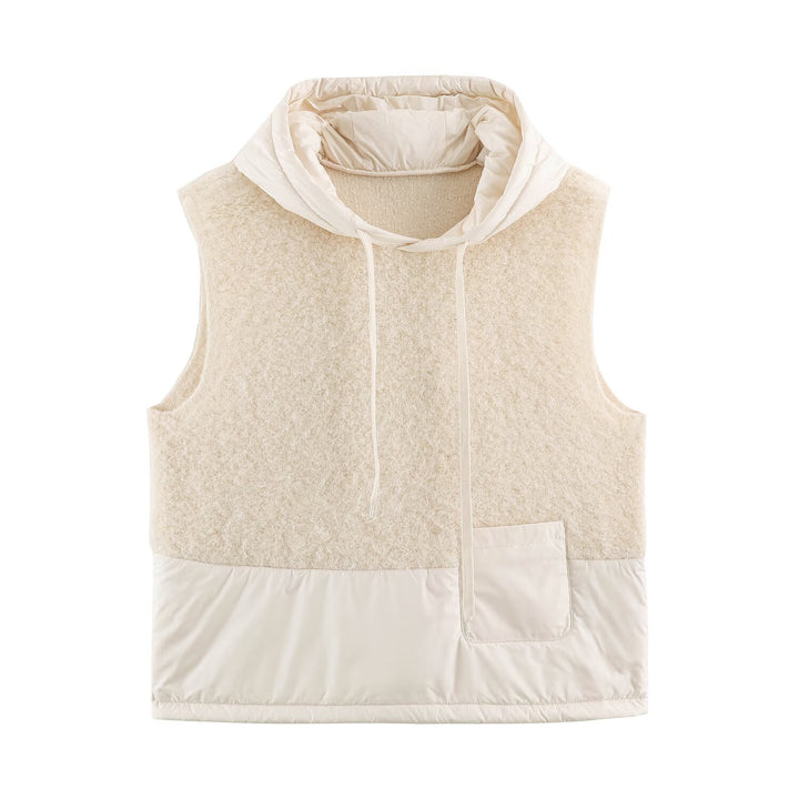 Women's Padded Quilted Vest with Teddy Insert, Hood and Drawstring Amarae