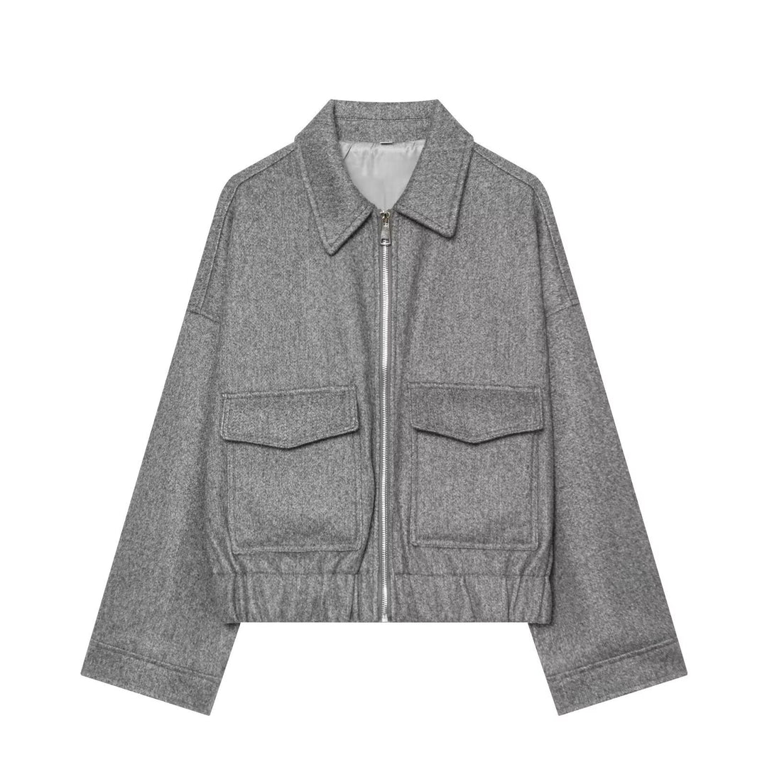 Ladies short jacket made of wool blend with zipper, flap pockets and elastic hem Amarae