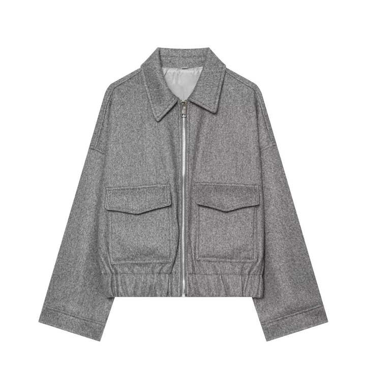 Ladies short jacket made of wool blend with zipper, flap pockets and elastic hem Amarae