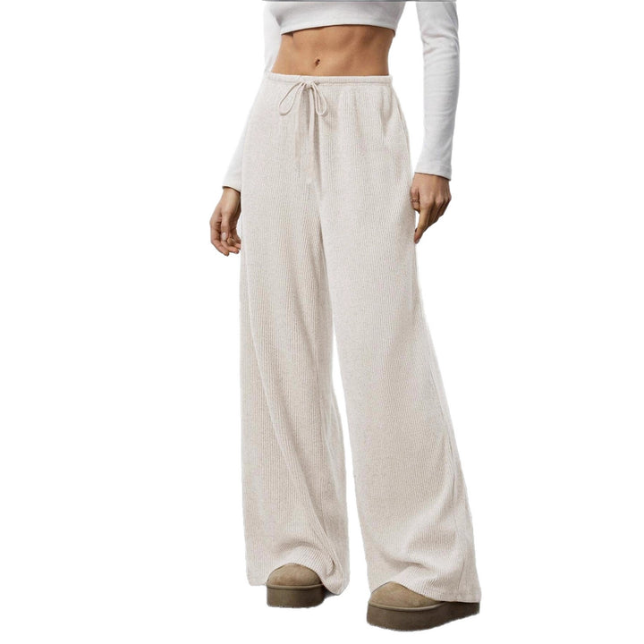 Wide-leg knitted trousers for women with elastic waistband and drawstring Lune London