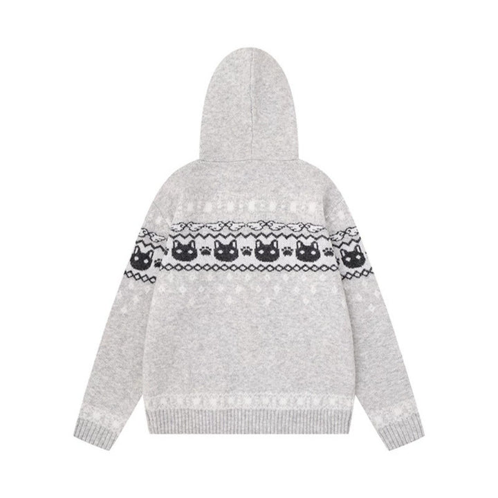Women's Hooded Knit Jacket with Norwegian Pattern, Double Zip and Kangaroo Pockets Amarae