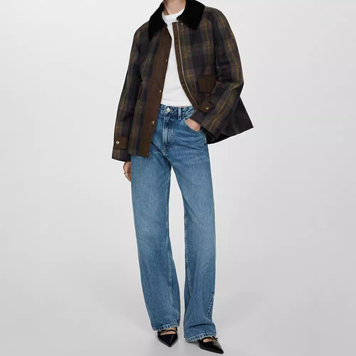 Ladies Plaid Clothing with Soft Velvet Collar Amarae