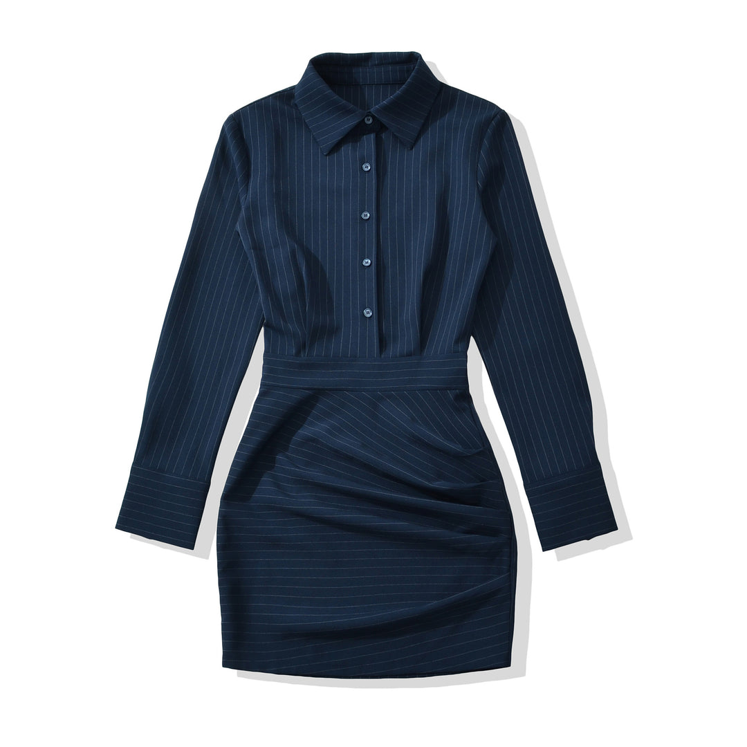 Women Tailored Midi Dress with Shirt Blouse Top and Pinstripe Design Amarae