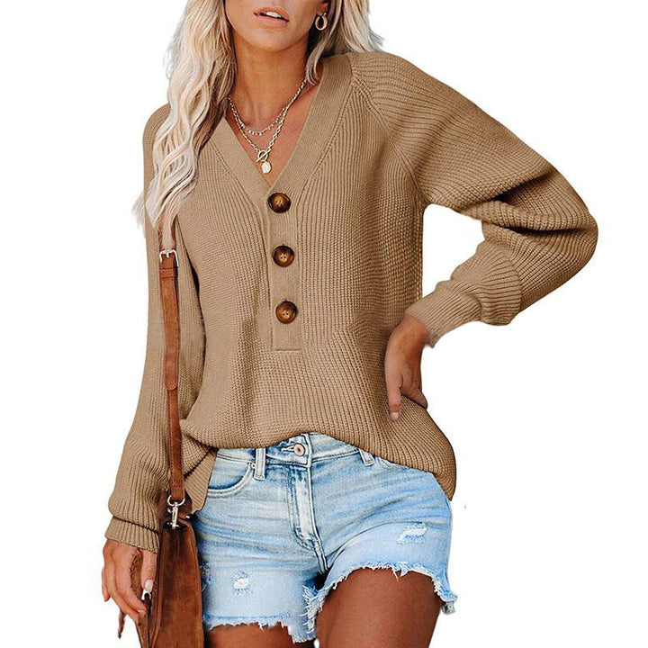Knitted sweater for women with V-neck and button details Lune London
