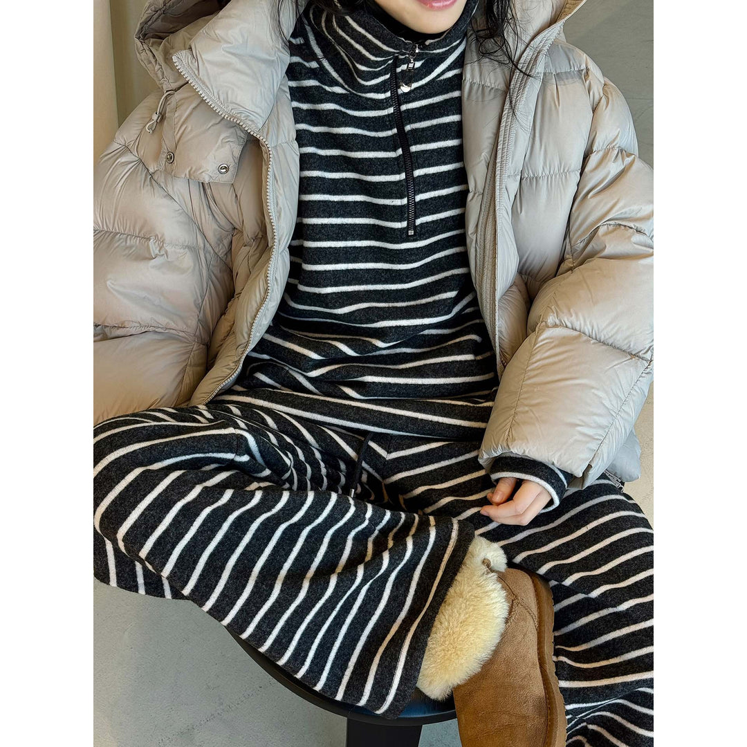 Women's Striped Lounge Set with Half Zip, Stand-Up Collar and Wide Palazzo Pants Amarae