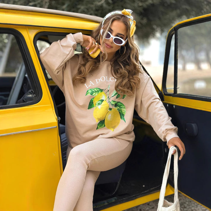 Comfortable casual clothing for women with an eye-catching fruit design Lune London