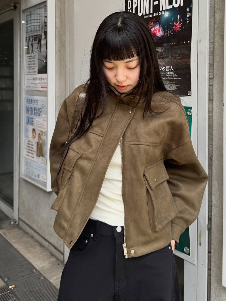 Women's Cropped Velvet Jacket in Utility Style with Hood and Patch Pockets Amarae