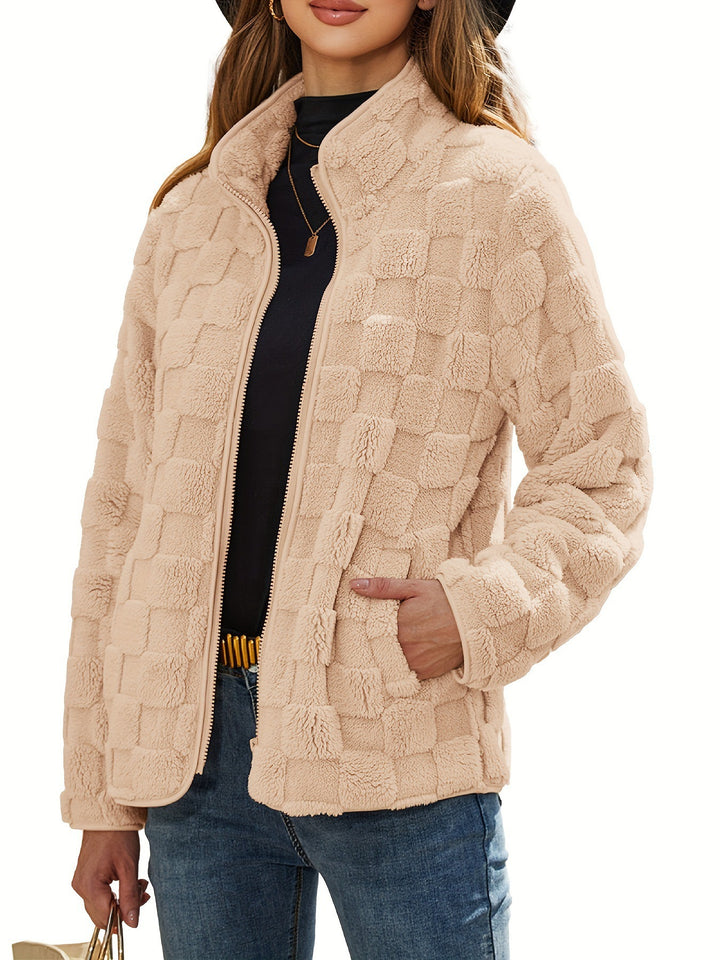 Women's fleece jacket with textured surface and high collar Lune London