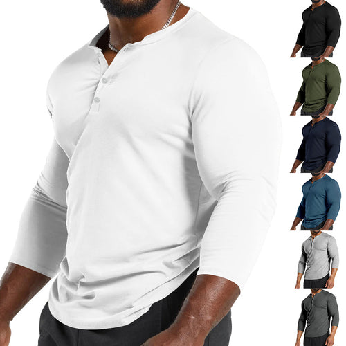 Men's Long Sleeve Henley Shirt in Breathable Cotton Blend with Button Details Amarae
