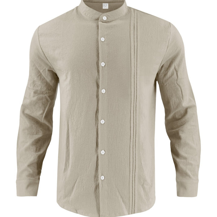 Trendy long-sleeve shirt for men with textured surface and innovative high collar Lune London
