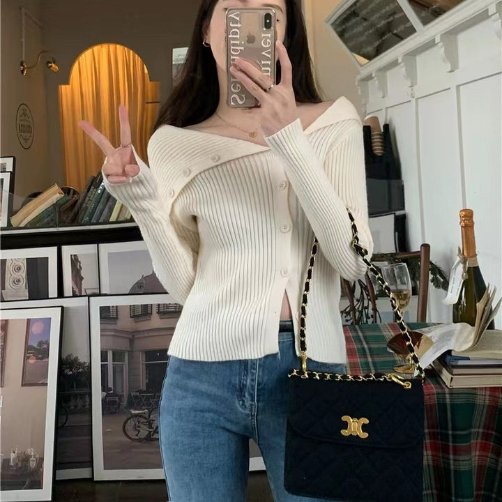 Cardigan pour femmes avec col élégant et détails de boutons Chic & Stil