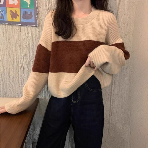 Pull en tricot chunky pour femmes avec un design moderne en blocs de couleur Chic & Stil