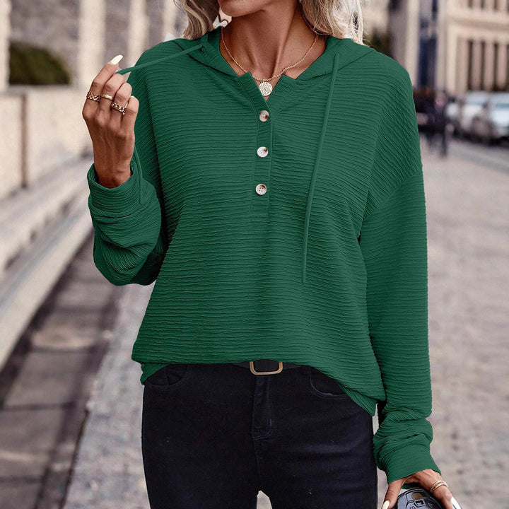 Hooded T-shirt for women with button placket and textured surface Lune London
