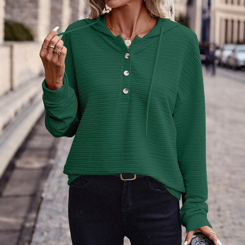 Hooded T-shirt for women with button placket and textured surface Amarae