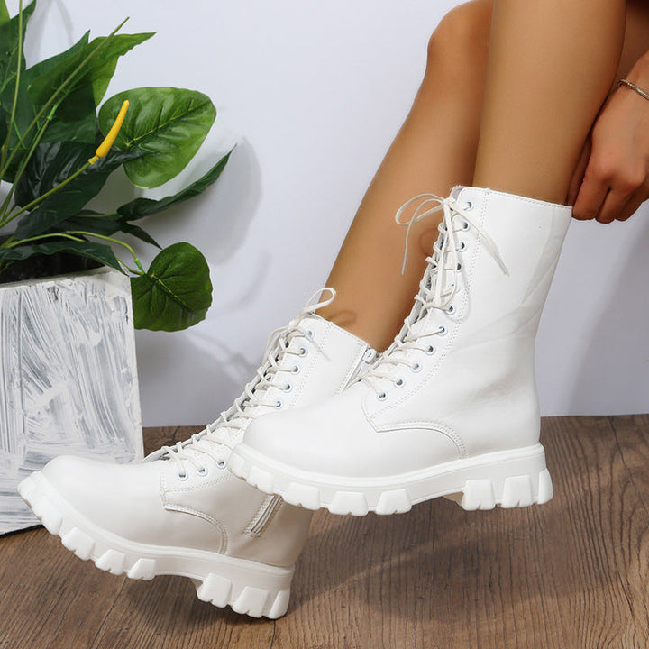Women’S Lace-Up Boots with A Sturdy Platform and Side Zipper Lune London