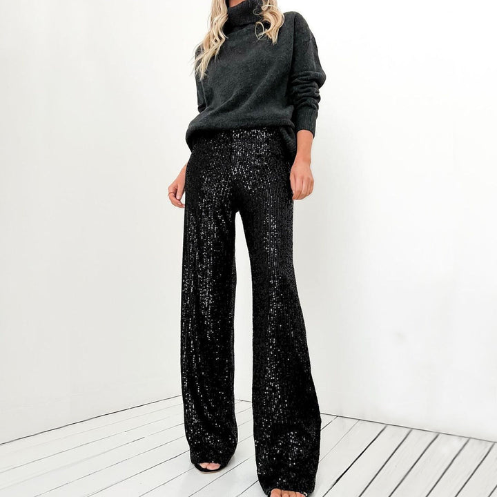 Women Sparkling Palazzo Pants with Shimmering Sequins and High Waist Lune London