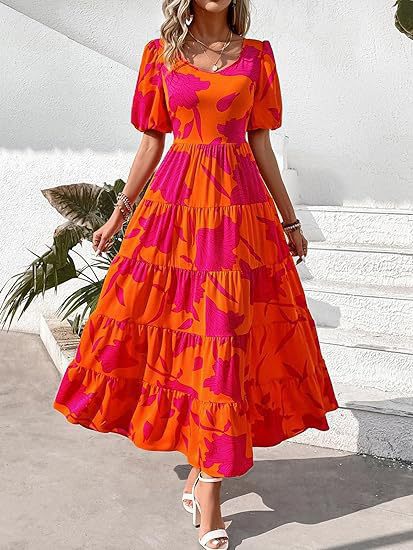 Maxi dress for women with flowing hem and floral pattern Lune London