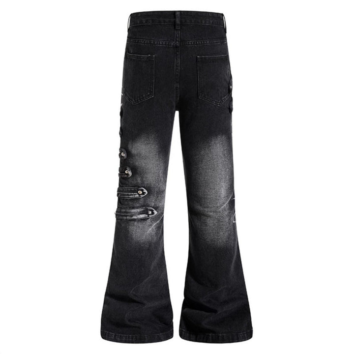 Ladies Wide Jeans Pants with Used Effect and Side Decorative Button Strips Amarae