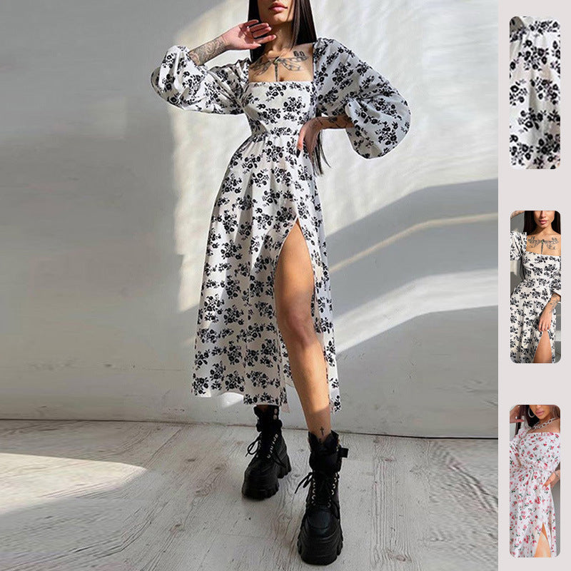 Robe maxi à manches longues pour femmes avec volants et motif floral Chic & Stil