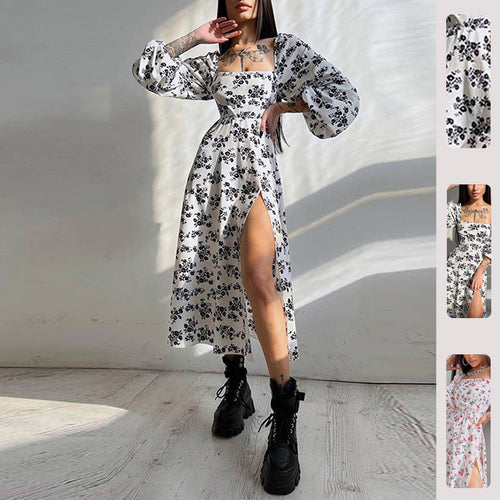 Robe maxi à manches longues pour femmes avec volants et motif floral Chic & Stil