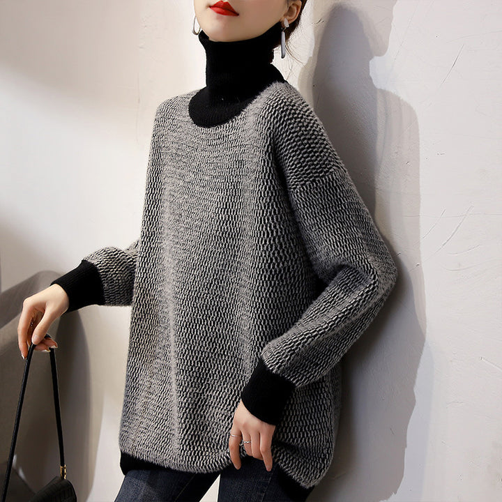 Pull en tricot chunky pour femme avec col haut et motif texturé à la mode Chic & Stil