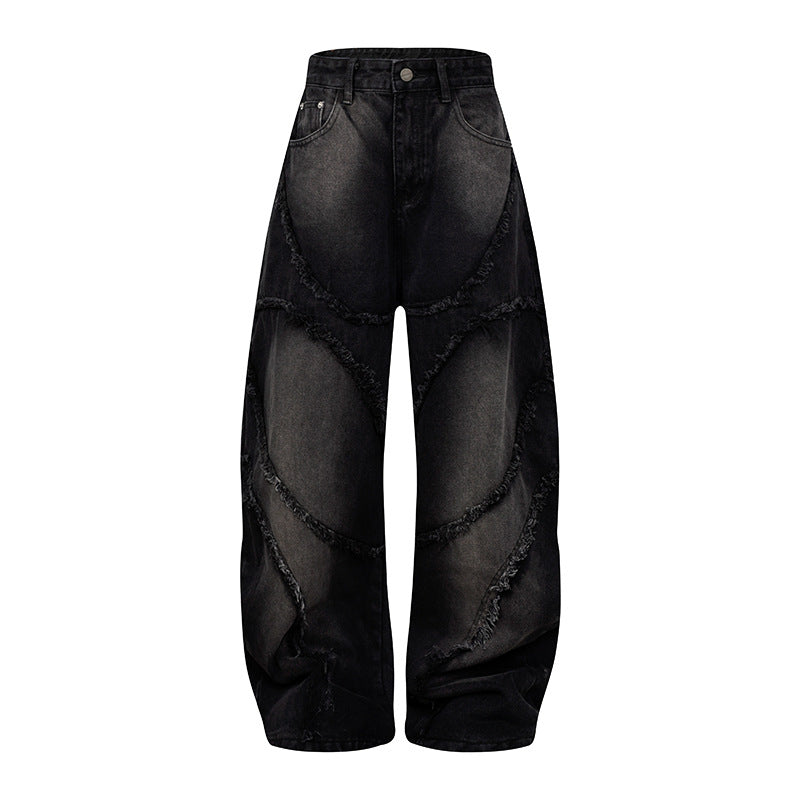 Women's baggy jeans with high waist, balloon-shaped width, and frayed patch seams Amarae