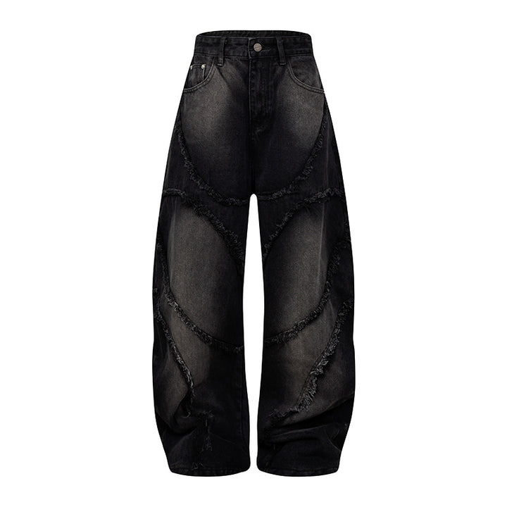 Women's baggy jeans with high waist, balloon-shaped width, and frayed patch seams Amarae