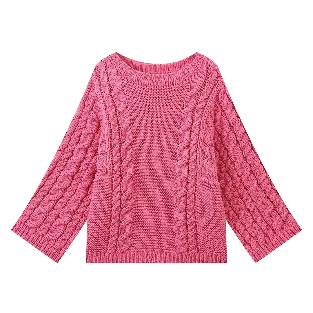 Knit sweater for women with a casual fit and braided design Lune London