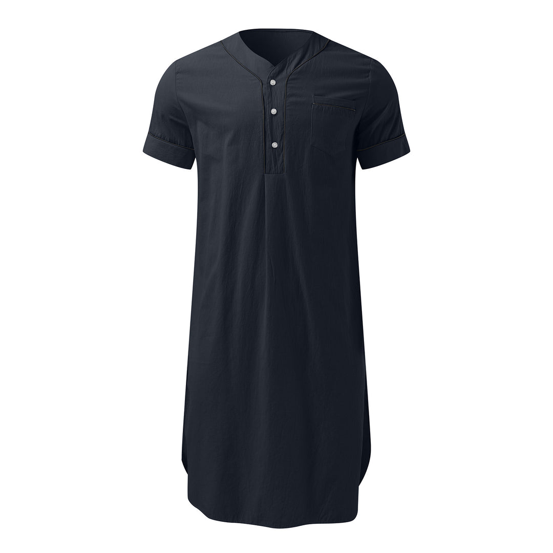 Short dress with short sleeves for women featuring a modern high collar and a practical button placket Lune London