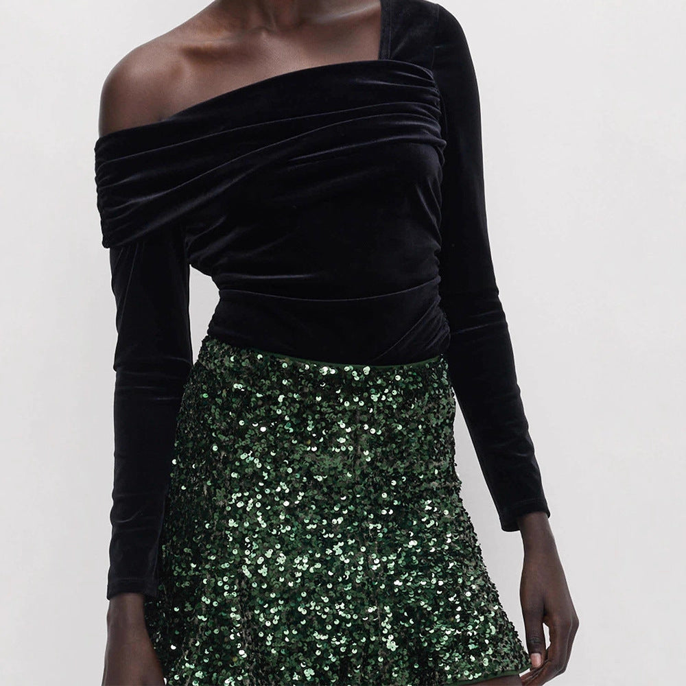 Women's sequin mini skirt with tailored silhouette & light A-line cut Amarae