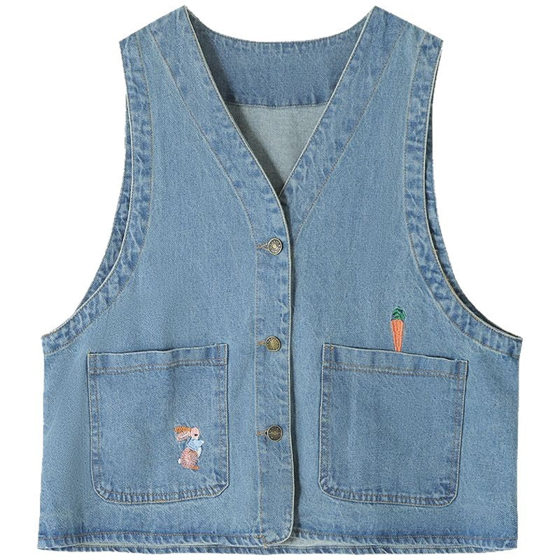 Gilet en denim à la mode pour femmes avec poches et détails de boutons Chic & Stil