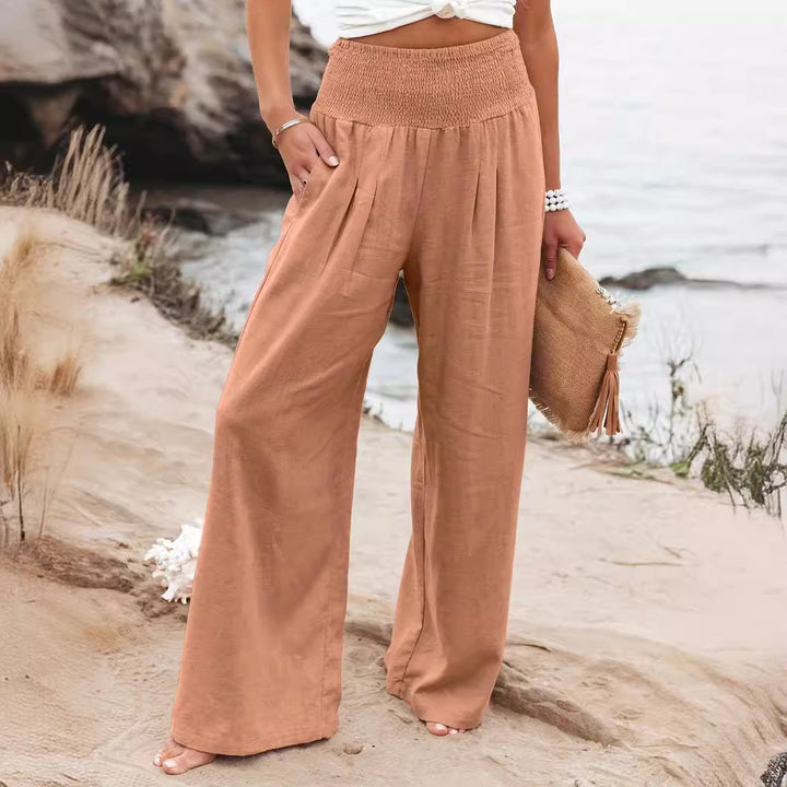 Summer wide-leg pants for women with elastic waist and elegant draping Lune London