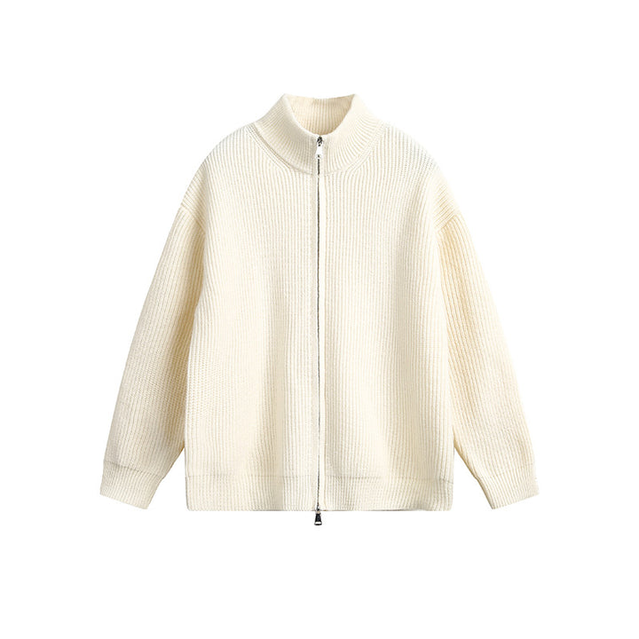 Chunky knit jacket for men with high collar and full zip Lune London