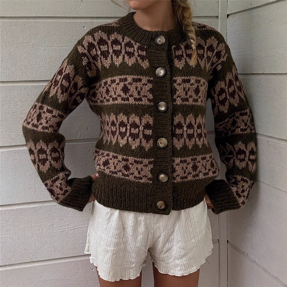 Women’s Norwegian pattern cardigan with button placket and ribbed hem Amarae