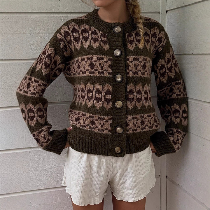 Women’s Norwegian pattern cardigan with button placket and ribbed hem Amarae