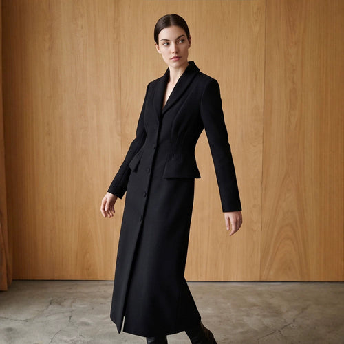 Women Tailored Long Coat with Shawl Collar and Shaping Dart Amarae