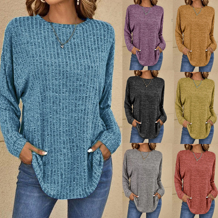 Women's Oversized Structured Knit Sweater with Round Neck and Pockets Amarae