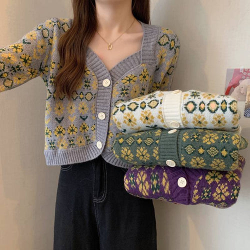 Ladies knitted floral jacket with wide edges Amarae
