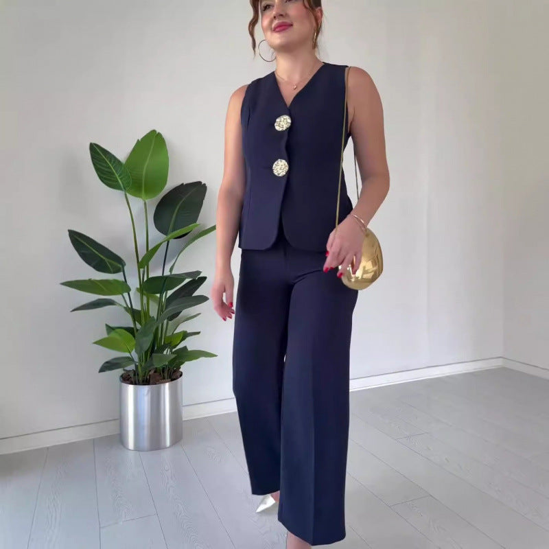 Ladies Elegant Two-Piece Blazer Set with Feminine Silhouette and Chic Trendy Details